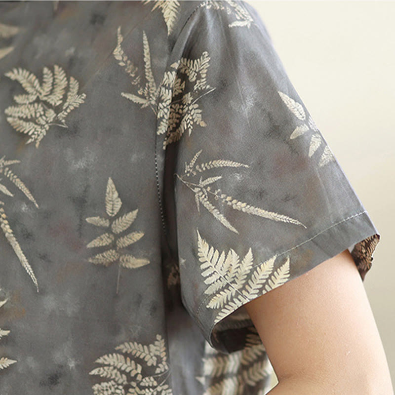 Buddha Stones Retro DarkGray Chinese Frog-Button Cotton Cheongsam Midi Dress With Pockets - image 9