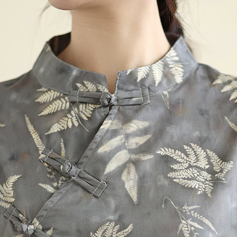 Buddha Stones Retro DarkGray Chinese Frog-Button Cotton Cheongsam Midi Dress With Pockets - image 8