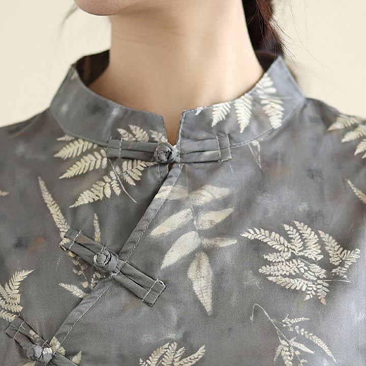 Buddha Stones Retro DarkGray Chinese Frog-Button Cotton Cheongsam Midi Dress With Pockets - image 8
