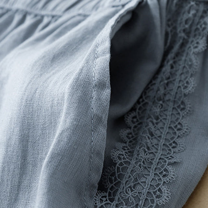 Buddha Stones Plain Color Lace Stitching Cotton Linen Women's Wide Leg Pants With Pockets - image 5