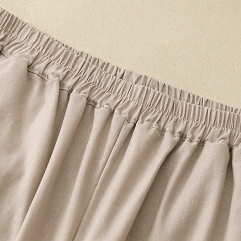 Buddha Stones Plain Color Lace Stitching Cotton Linen Women's Wide Leg Pants With Pockets - image 13
