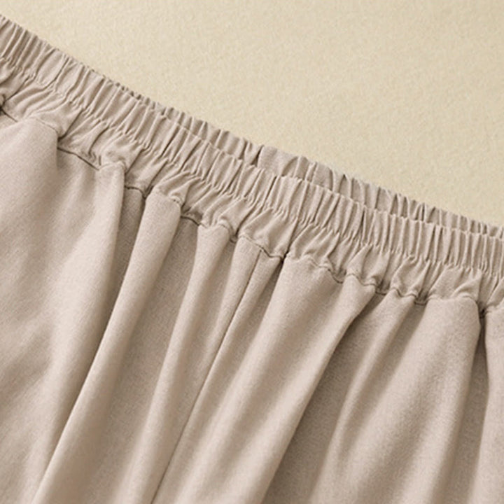 Buddha Stones Plain Color Lace Stitching Cotton Linen Women's Wide Leg Pants With Pockets - image 13