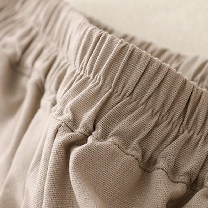 Buddha Stones Plain Color Lace Stitching Cotton Linen Women's Wide Leg Pants With Pockets - image 12