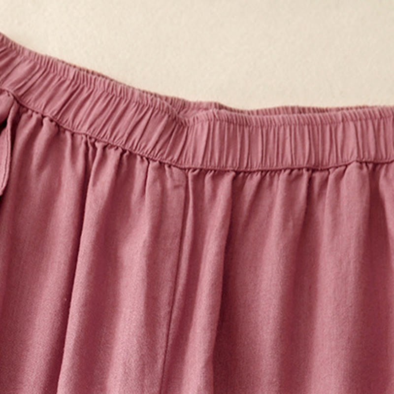 Buddha Stones Plain Color Lace Stitching Cotton Linen Women's Wide Leg Pants With Pockets - image 18
