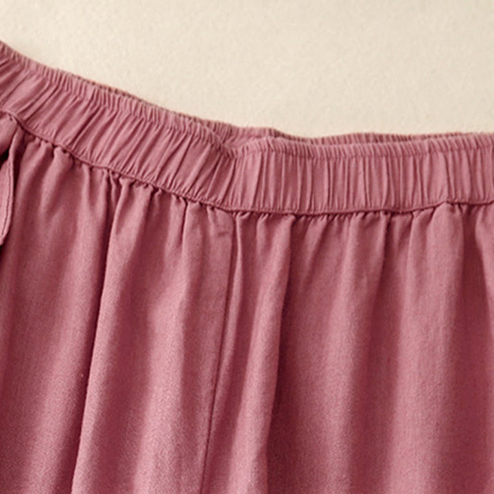 Buddha Stones Plain Color Lace Stitching Cotton Linen Women's Wide Leg Pants With Pockets - image 18