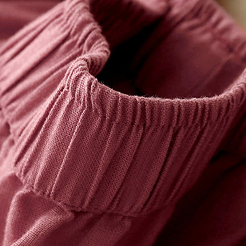 Buddha Stones Plain Color Lace Stitching Cotton Linen Women's Wide Leg Pants With Pockets - image 17