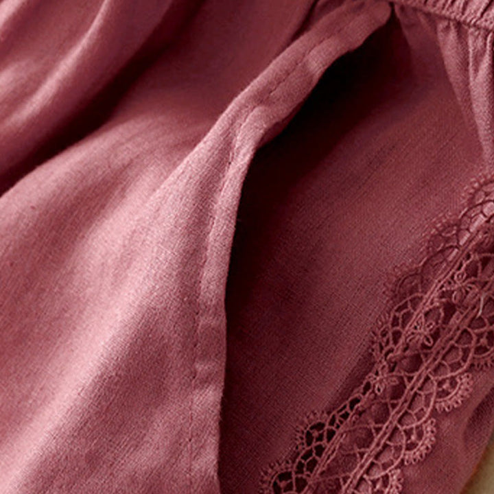Buddha Stones Plain Color Lace Stitching Cotton Linen Women's Wide Leg Pants With Pockets - image 16