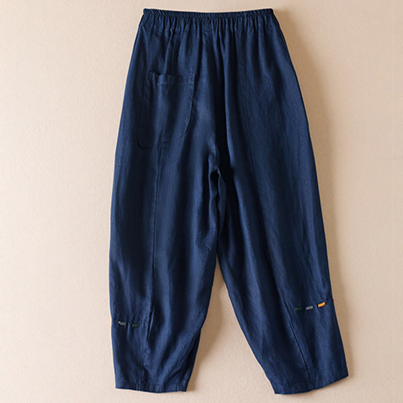 Buddha Stones Colored Thread 7-8 Length Women's Harem Cotton Linen Pants With Pockets - image 11