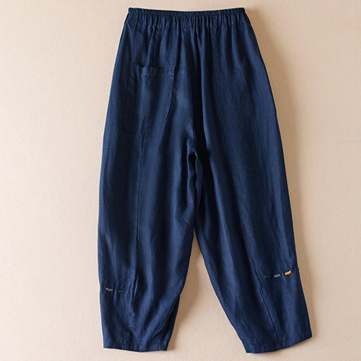 Buddha Stones Colored Thread 7-8 Length Women's Harem Cotton Linen Pants With Pockets - image 11