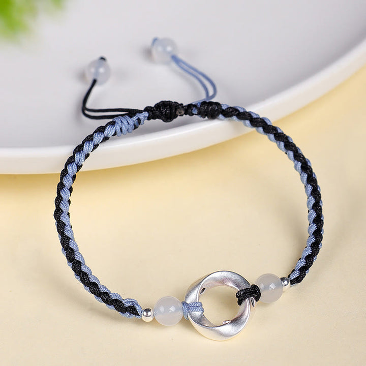 Buddha Stones 925 Sterling Silver Mobius White Agate Bead Braided String Protection Bracelet - image 6