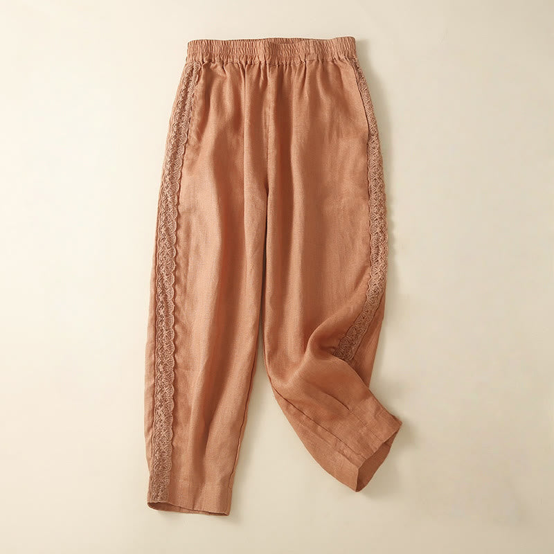 Buddha Stones Plain Lace Women's Harem Cotton Linen Pants With Pockets - Coral - US8-10，UK/AU12-14，EU40-42 (2XL) - image 5