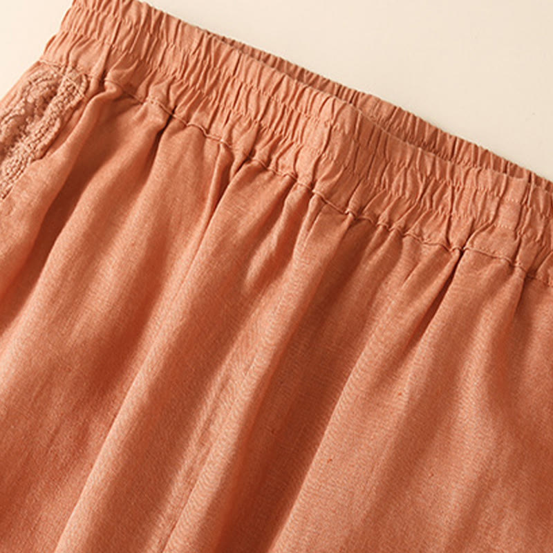 Buddha Stones Plain Lace Women's Harem Cotton Linen Pants With Pockets - image 8