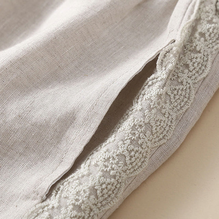 Buddha Stones Plain Lace Women's Harem Cotton Linen Pants With Pockets - image 19