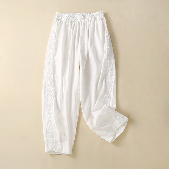 Buddha Stones Plain Lace Women's Harem Cotton Linen Pants With Pockets - White - US8-10，UK/AU12-14，EU40-42 (2XL) - image 20