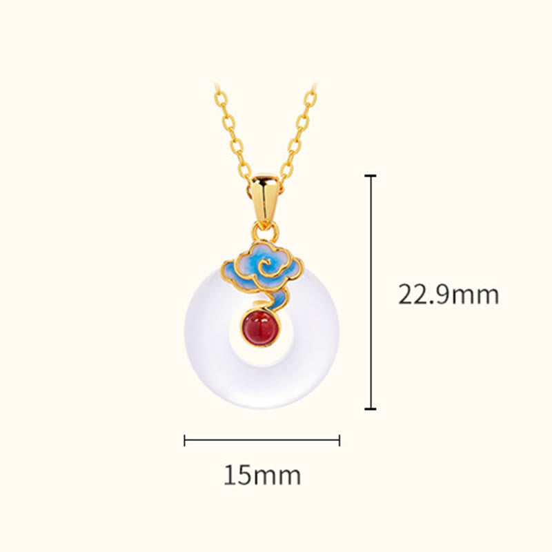 Buddha Stones 925 Sterling Silver Peace Buckle Cloud Chalcedony Necklace Harmony Pendant - image 4