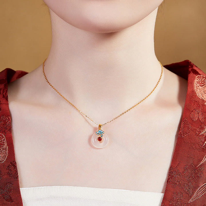 Buddha Stones 925 Sterling Silver Peace Buckle Cloud Chalcedony Necklace Harmony Pendant - image 8