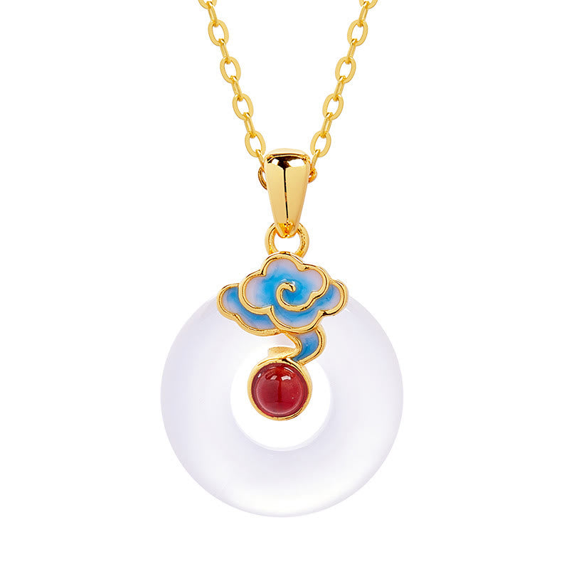 Buddha Stones 925 Sterling Silver Peace Buckle Cloud Chalcedony Necklace Harmony Pendant - image 4