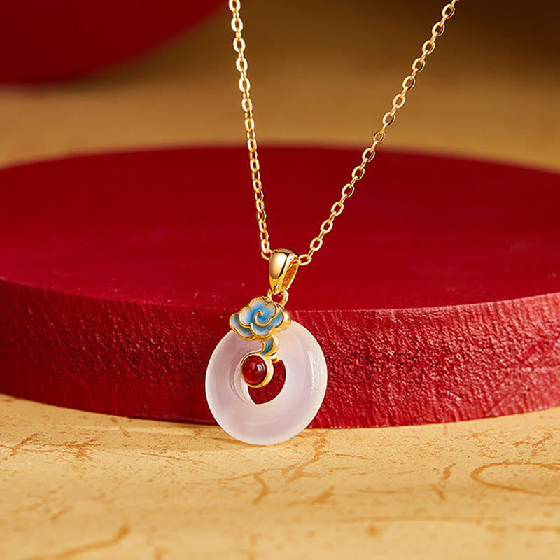 Buddha Stones 925 Sterling Silver Peace Buckle Cloud Chalcedony Necklace Harmony Pendant - image 1