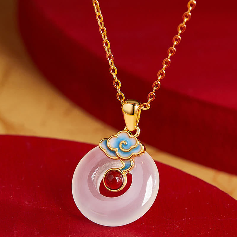 Buddha Stones 925 Sterling Silver Peace Buckle Cloud Chalcedony Necklace Harmony Pendant - image 2