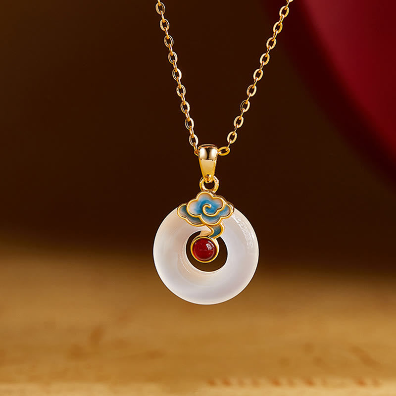 Buddha Stones 925 Sterling Silver Peace Buckle Cloud Chalcedony Necklace Harmony Pendant - Chalcedony - image 0
