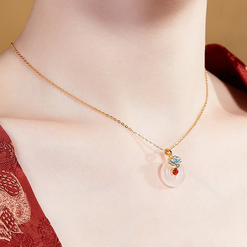 Buddha Stones 925 Sterling Silver Peace Buckle Cloud Chalcedony Necklace Harmony Pendant - image 9