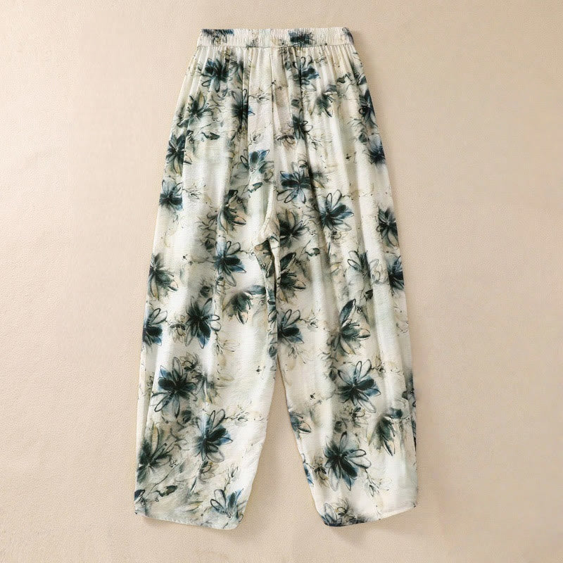 Buddha Stones Casual Flower Prints Design Women's Polyester 7-8 Length Pants With Pockets - image 2