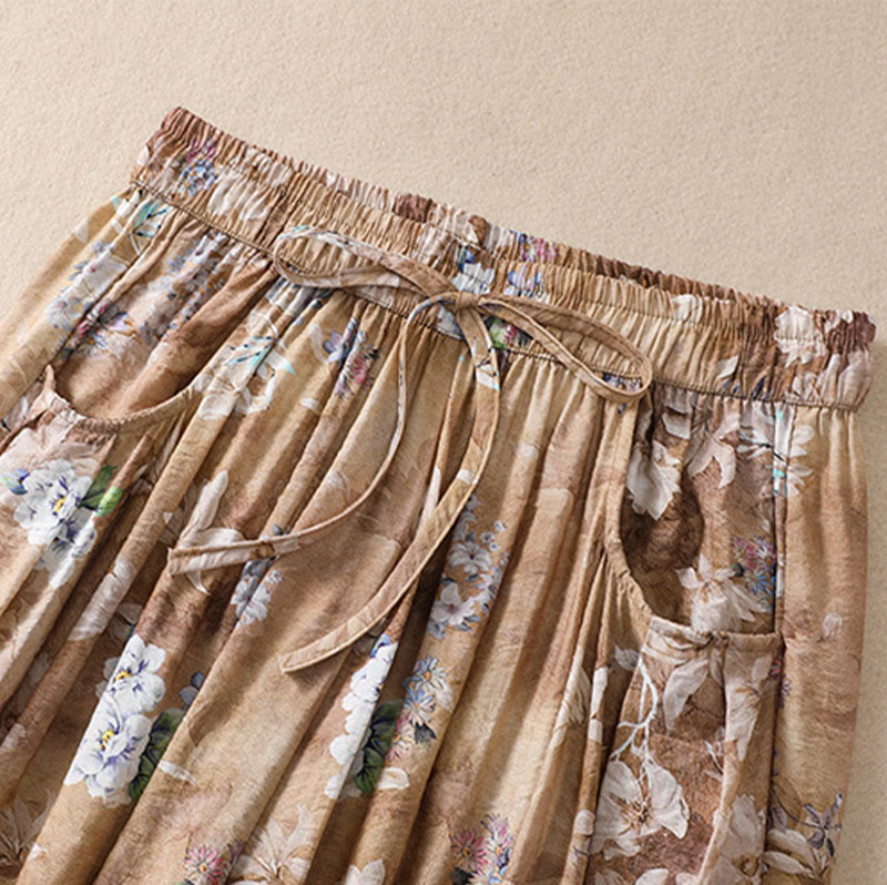 Buddha Stones Casual Flower Prints Design Women's Polyester 7-8 Length Pants With Pockets - image 20