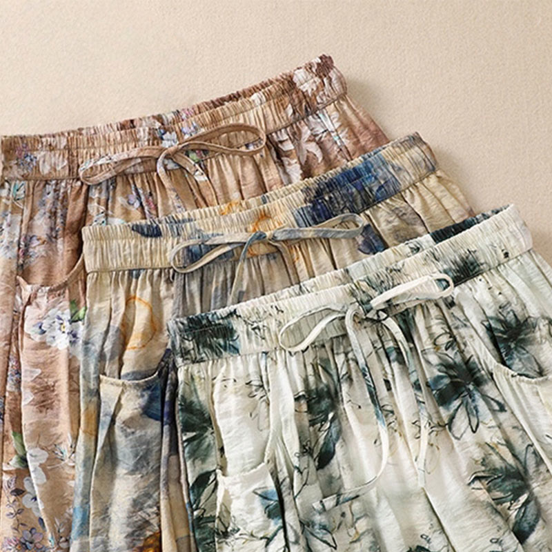 Buddha Stones Casual Flower Prints Design Women's Polyester 7-8 Length Pants With Pockets - image 24