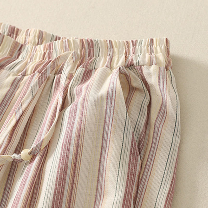Buddha Stones Color Vertical Stripes Cotton Women's Wide Leg Pants With Pockets - image 4