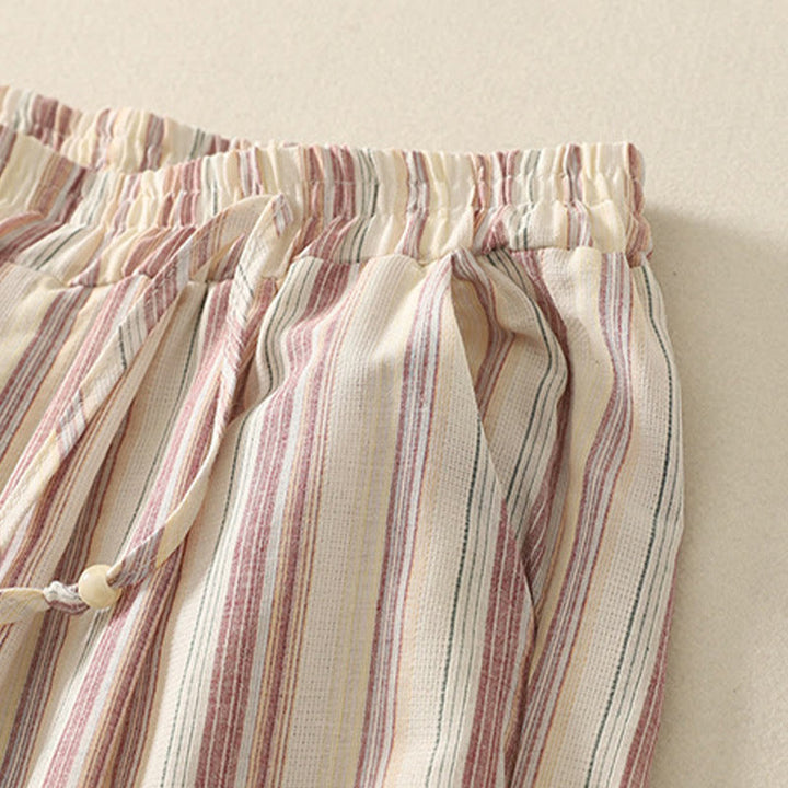Buddha Stones Color Vertical Stripes Cotton Women's Wide Leg Pants With Pockets - image 4