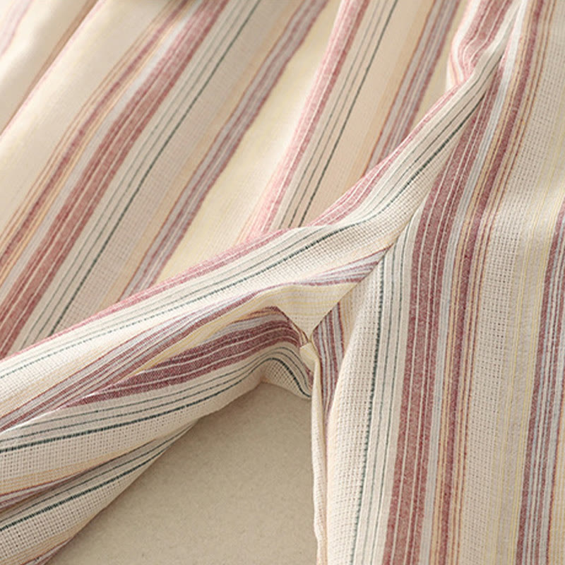 Buddha Stones Color Vertical Stripes Cotton Women's Wide Leg Pants With Pockets - image 11