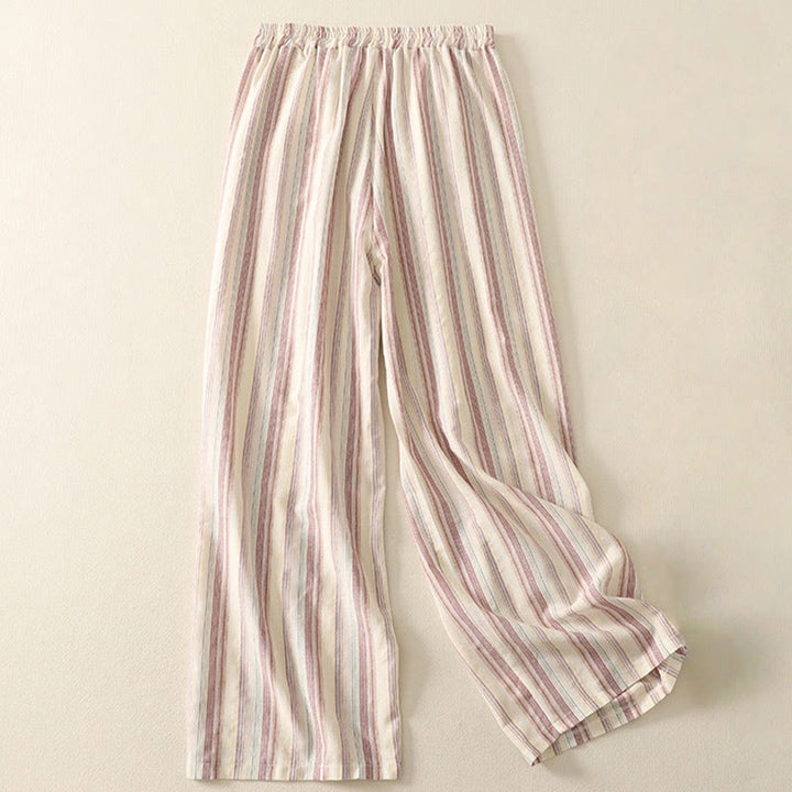 Buddha Stones Color Vertical Stripes Cotton Women's Wide Leg Pants With Pockets - image 2