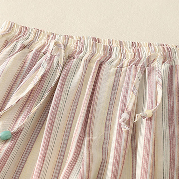 Buddha Stones Color Vertical Stripes Cotton Women's Wide Leg Pants With Pockets - image 3