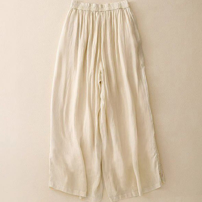 Buddha Stones Side Embroidery Design Cotton Women's 7-8 Length Wide Leg Pants With Pockets - image 7