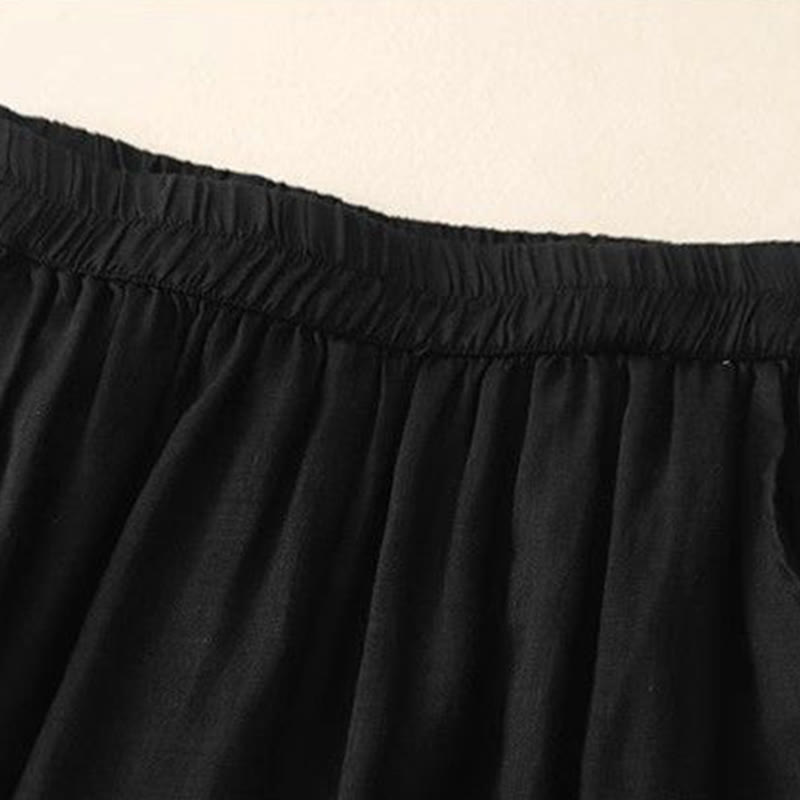 Buddha Stones Side Embroidery Design Cotton Women's 7-8 Length Wide Leg Pants With Pockets - image 15