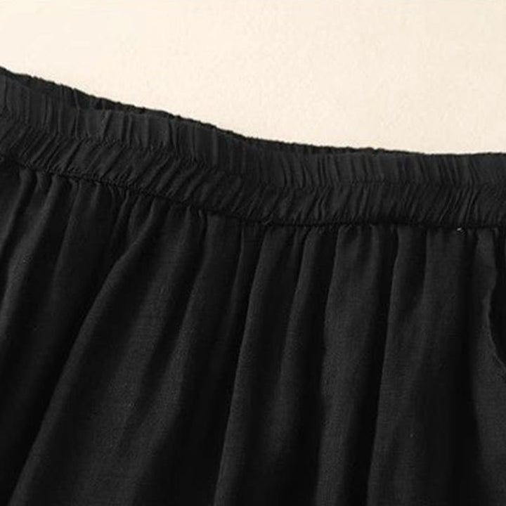 Buddha Stones Side Embroidery Design Cotton Women's 7-8 Length Wide Leg Pants With Pockets - image 15