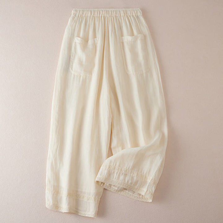 Buddha Stones Casual Lining Design Cotton Women's 7-8 Length Wide Leg Pants With Pockets - image 1