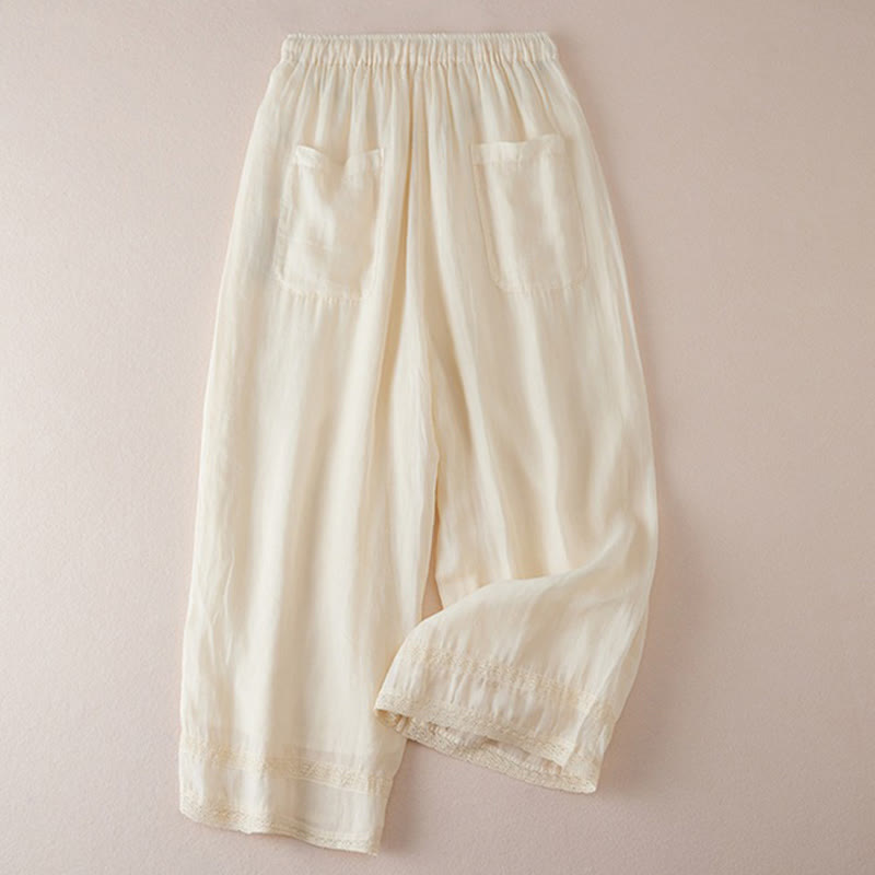 Buddha Stones Casual Lining Design Cotton Women's 7-8 Length Wide Leg Pants With Pockets - image 2