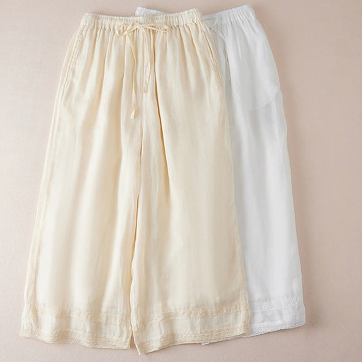 Buddha Stones Casual Lining Design Cotton Women's 7-8 Length Wide Leg Pants With Pockets - image 16