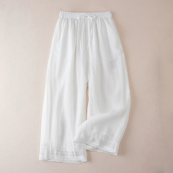 Buddha Stones Casual Lining Design Cotton Women's 7-8 Length Wide Leg Pants With Pockets - White - US8-10，UK/AU12-14，EU40-42 (2XL) - image 10