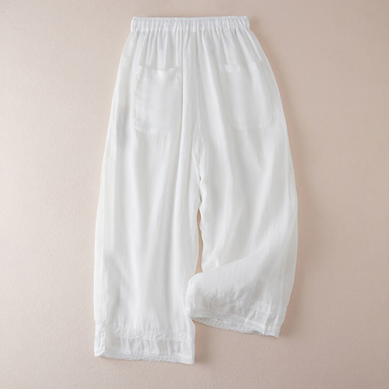 Buddha Stones Casual Lining Design Cotton Women's 7-8 Length Wide Leg Pants With Pockets - image 11