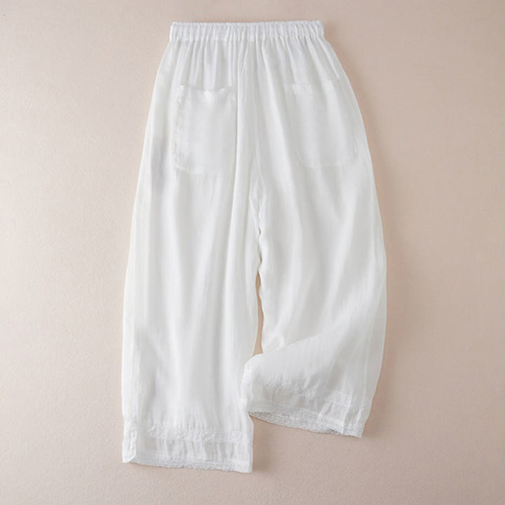 Buddha Stones Casual Lining Design Cotton Women's 7-8 Length Wide Leg Pants With Pockets - image 11