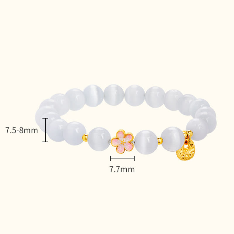 Buddha Stones 925 Sterling Silver Peach Blossom Lucky Bag White Cat's Eye Luck Bracelet - image 7