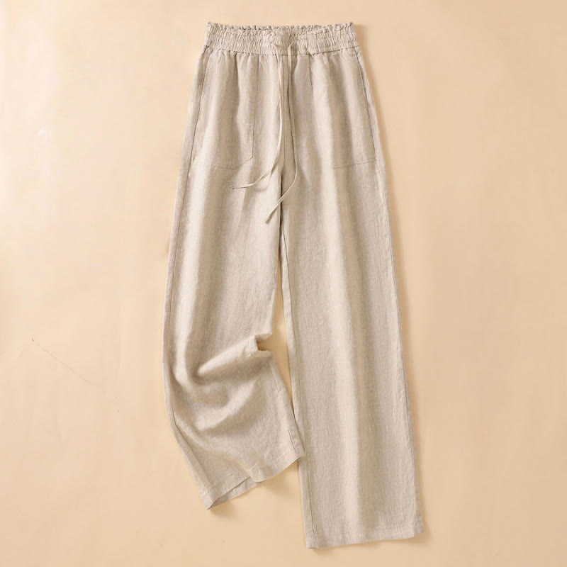 Buddha Stones Casual Straight Leg Design Cotton Women's 7-8 Length Wide Leg Pants With Pockets - Tan - US12，UK/AU16，EU44 (2XL) - image 1