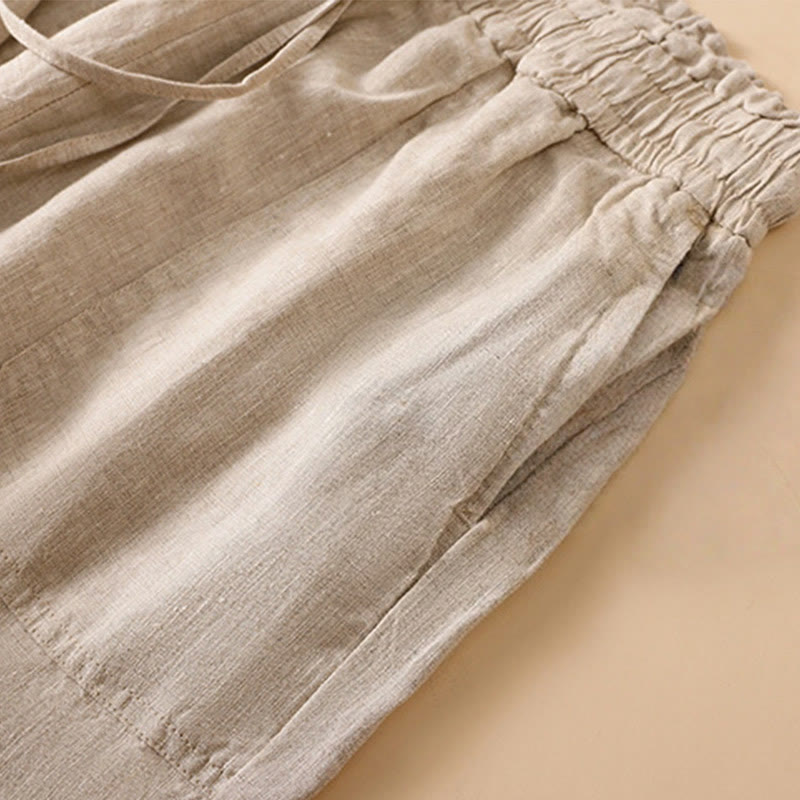 Buddha Stones Casual Straight Leg Design Cotton Women's 7-8 Length Wide Leg Pants With Pockets - image 5