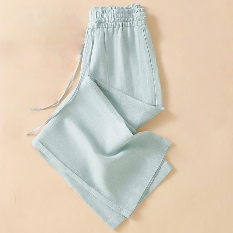 Buddha Stones Casual Straight Leg Design Cotton Women's 7-8 Length Wide Leg Pants With Pockets - image 10