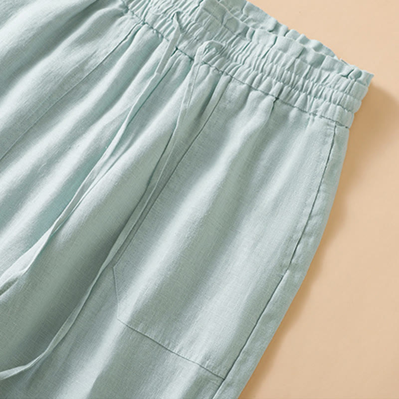 Buddha Stones Casual Straight Leg Design Cotton Women's 7-8 Length Wide Leg Pants With Pockets - image 12