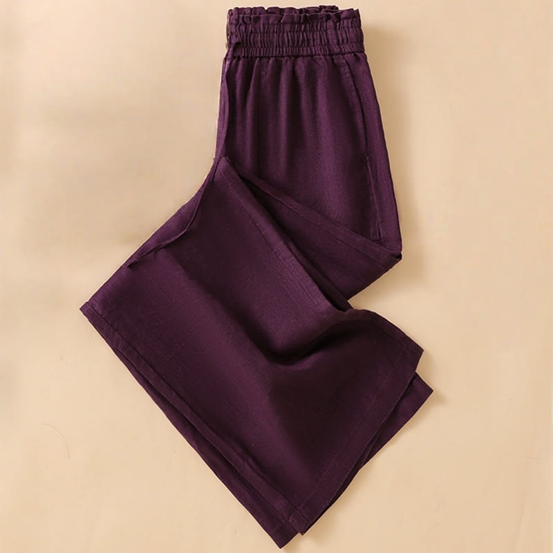 Buddha Stones Casual Straight Leg Design Cotton Women's 7-8 Length Wide Leg Pants With Pockets - image 17