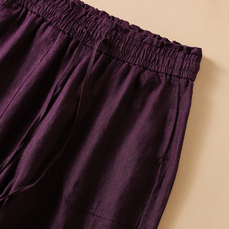 Buddha Stones Casual Straight Leg Design Cotton Women's 7-8 Length Wide Leg Pants With Pockets - image 19