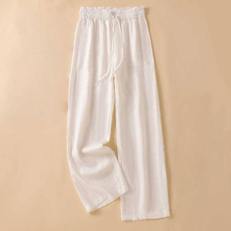 Buddha Stones Casual Straight Leg Design Cotton Women's 7-8 Length Wide Leg Pants With Pockets - FloralWhite - US12，UK/AU16，EU44 (2XL) - image 28